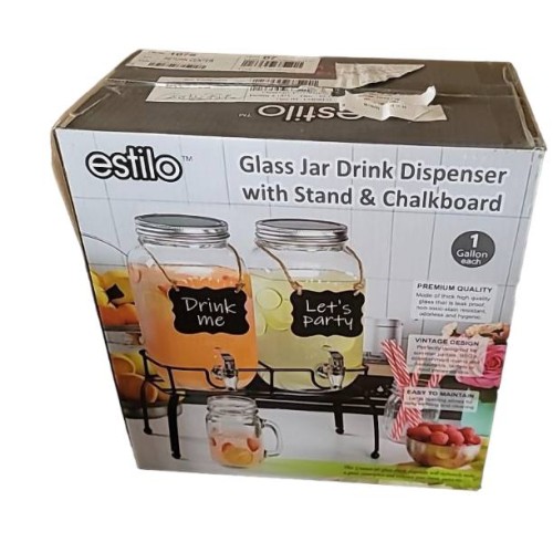 Estilo Glass Drink Dispensers for Parties - Set of 2-1 Gallon Glass Drink Dispensers with Stand