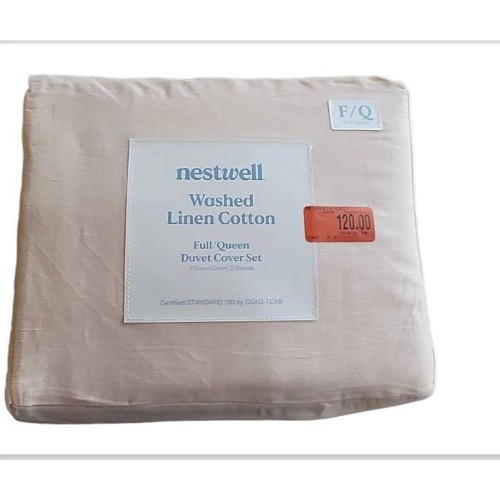 Nestwell 3-PC Luxury Washed Linen Cotton Duvet Cover Set, Blush Full/Queen