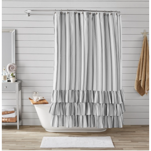 Better Homes & Gardens YIFSC00 Striped Ruffle Shower Curtain, 72″ X 72