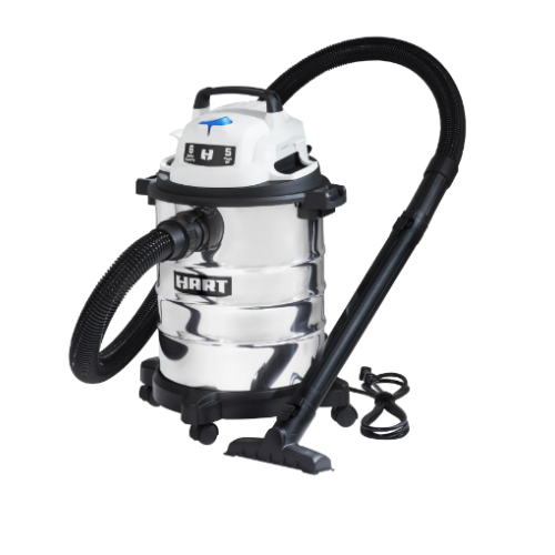 HART 6 Gallon 5 Peak HP Stainless Steel Wet/Dry Vacuum with Cartridge Filter