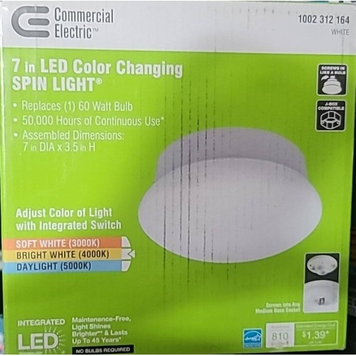 Commercial Electric 7 In LED Color Changing Spin Light Flush Mount 1002 312 164