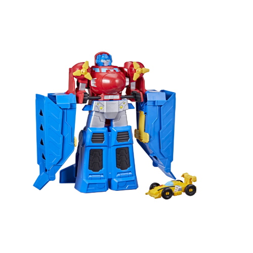 Transformers Optimus Prime Jumbo Jet Wing Racer Playset with 4.5-inch Bumblebee Racecar Action Figure Converting Toys, Ages 3 and Up, 15-inch