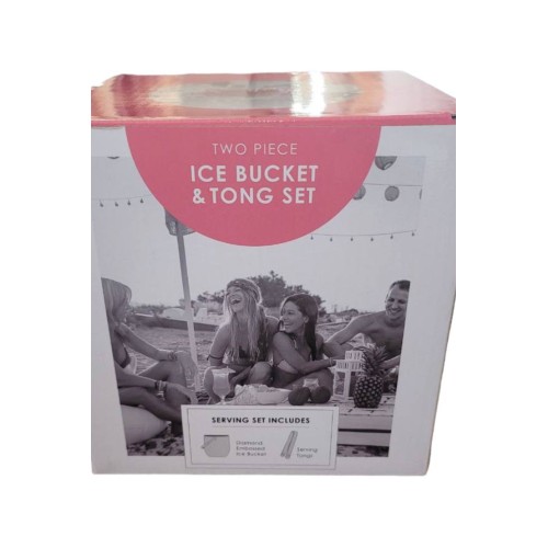 Two Piece Serving Set Diamond Embossed Pink Ice Bucket & Tongs 