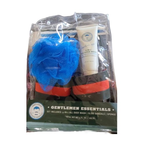 GENTLEMEN ESSENTIALS 4 IN 1 ALL OVER WASH SLIDE SANDALS SPONGE 4 OZ SET