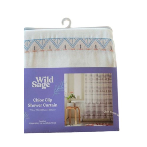 New Wild Sage 72” x 72” "Chloe" Clip Poly Multicolor Boho Fabric Shower Curtain