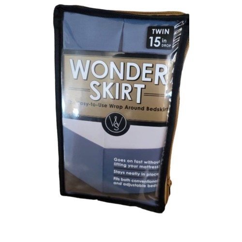 Wrap-Around Wonderskirt Twin Size Wrinkle Resistant Bed Skirt, 15" Drop, Blue