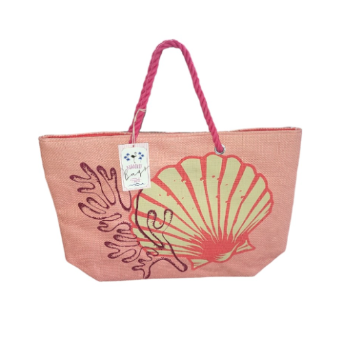 Paradise Bag Pink Tote Seashell and Sparkle
