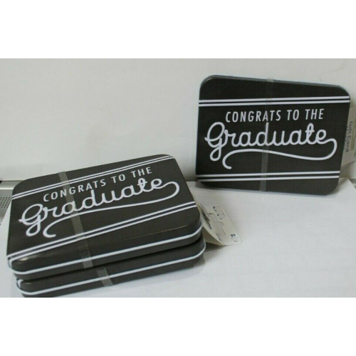 Gift-Card Tin Box "Congrats To The Graduate" Grey-White Give~A~Gift by Seaston