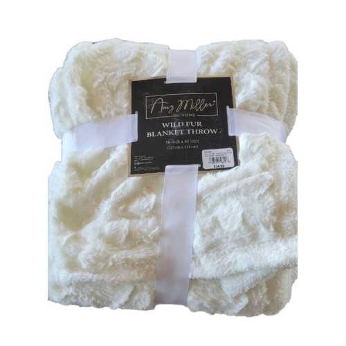 Amy Miller Home Wild Faux Fur Blanket Throw 50" x 60", Ivory or White