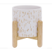 H&G Ceramic Round 6 inch Ceramic and Wood Planter & Stand Set