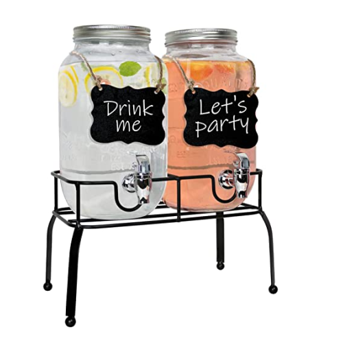 Glass Drink Dispenser for Parties - Set of 1 Gallon Glass Jar Beverage Dispensers with Stand, Glass Water Dispenser Countertop for Weddings, Sun Tea Jar, Lemonade & Laundry Detergent Dispenser