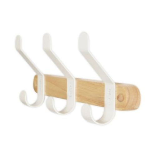 Coco White Squared Away™ 3-Hook Wood Wall Coat Rack