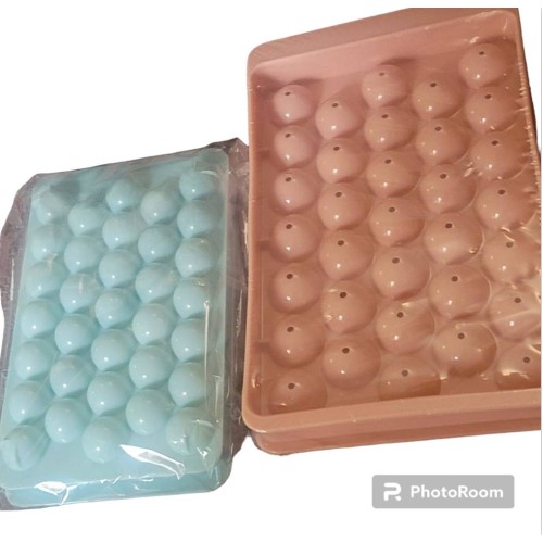 Wolpin Ice Cube Tray with Lid Round Ice Maker Pop-up Tray Ice Mould PP Material, 33 Cube Per Trays (Pack of 2) BPA Free