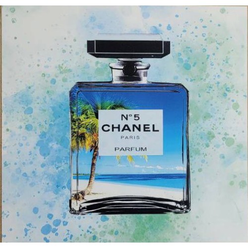 FASHION GLAM PERFUME BOTTLE BEACH SCENE - 14"x14" Canvas