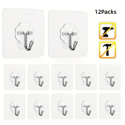 12pcs Clear Hanging Wall Hooks 