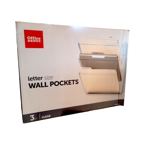 Wall Pockets, Letter Size, Clear, Pack Of 3 Office Depot NEW