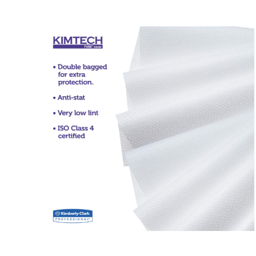 Kimberly-Clark Kimtech 33330 Pure Disposable Wiper with W4 Dry, 12" Length x 12" Width, White