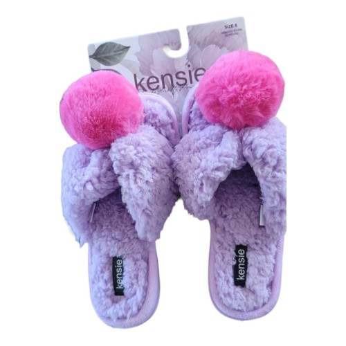 Kensie Memory Foam Slippers Flip Flop Thong 8 Women Purple Puff Ball NWT