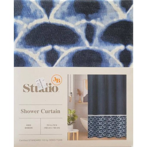 Studio 3B Kiko Shibori Scallop 72" x 72" Shower Curtain in Navy/White