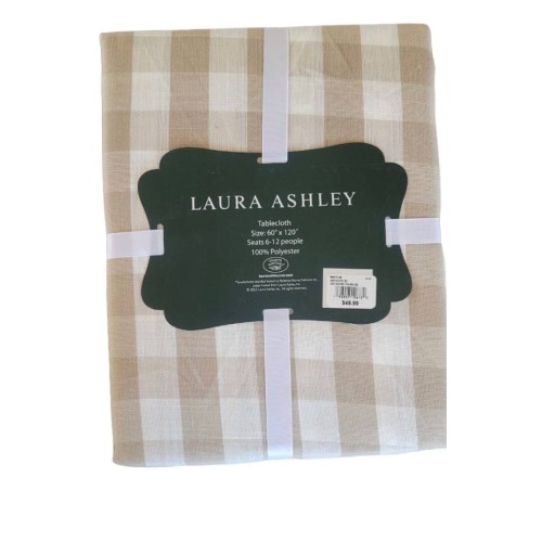 Laura Ashley Easy Care Tablecloth Light Brown White Plaid