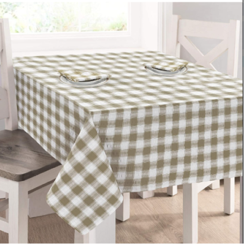 Laura Ashley Easy Care Tablecloth Light Brown White Plaid