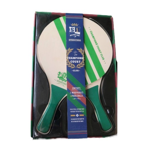 Wood Paddles Set Champions Court Club 2 Wooden Paddles & 2 Balls NEW Green