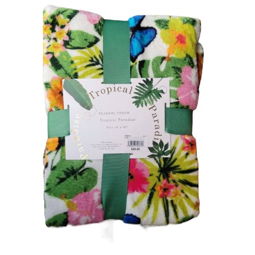 Tropical Paradise Flannel Throw NEW in Pack Size 50" x 60" 100% Polyester Choose