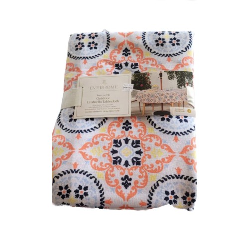 Everhome Taverna Tile Indoor/Outdoor 70" Round Tablecloth with Umbrella Hole