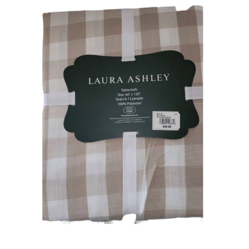 Laura Ashley Easy Care Tablecloth Light Brown White Plaid