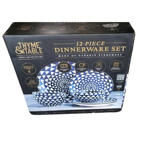 Thyme & Table Blue Medallion 12 Piece Dinnerware Set