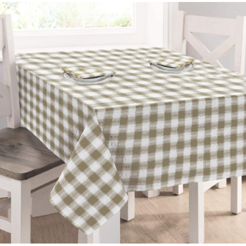 Laura Ashley Easy Care Tablecloth Light Brown White Plaid