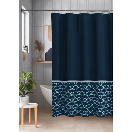 Studio 3B Kiko Shibori Scallop 72" x 72" Shower Curtain in Navy/White