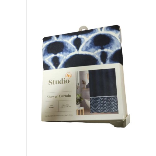 Studio 3B Kiko Shibori Scallop 72" x 72" Shower Curtain in Navy/White