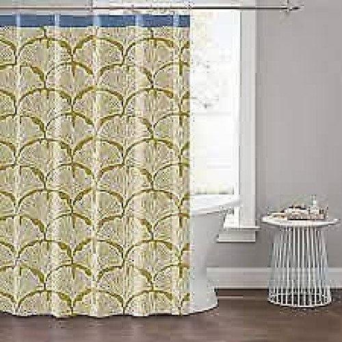 NOVOGRATZ by UTICA FEATHER PALM 72" x 72" COTTON YELLOW SHOWER CURTAIN