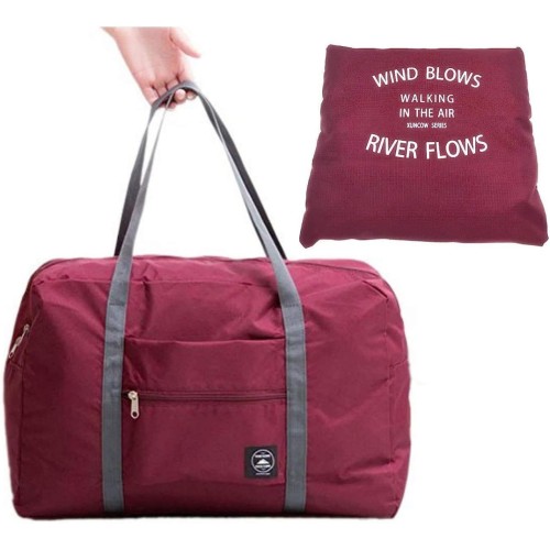 Maroon Red - Large Capacity Foldable Duffle Bag, Lightweight Portable Nylon Travel Bag, Women's Fashion Simple Storage Bag & Luggage Organizer