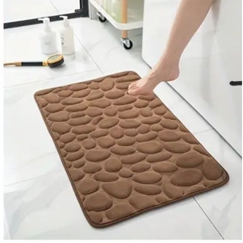 1pc Memory Foam Bath Rug Cobblestone Embossed Bathroom Mat Rapid Water Absorbent And Washable Bath Rugs