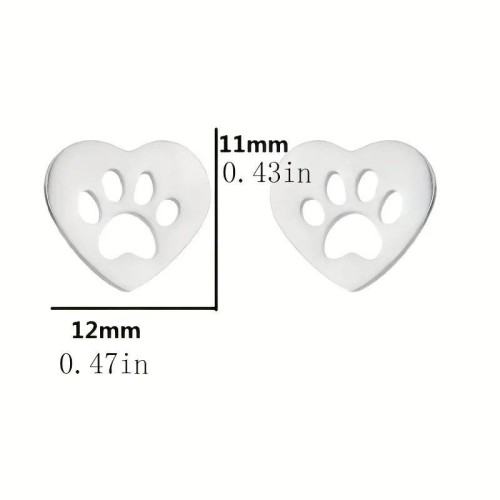Heart Shape Hollow Animal Footprint Pattern Stud Earrings Stainless Steel Jewelry
