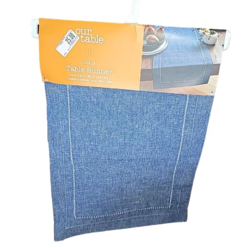 Our Table Coastal Sodalite Blue Hemstitch 90in Linen Cotton Blend Table Runner