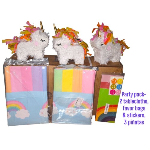 Party pack- 2 tablecloths, favor bags and stickers, 3 piñatas