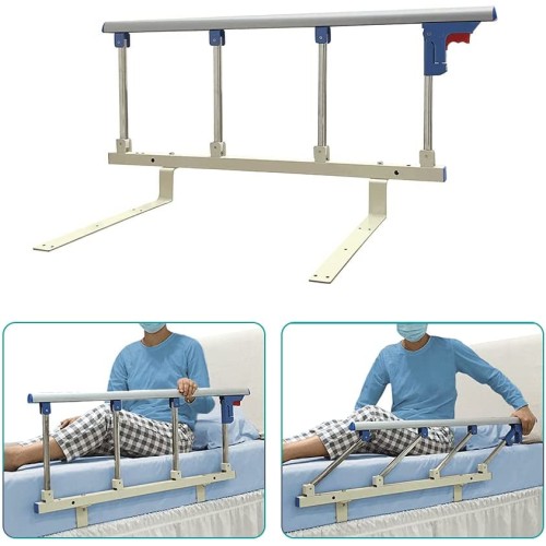 Bed Rails for Elderly Adults Safety Guard Assist Rail Slides Under Mattress Medical Assisting Rails Collapsible Handle Bedside Cane Pull Up Grab Bar Hospital Half Bed Support Railing Fall Protector