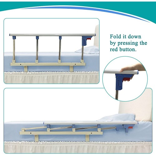 Bed Rails for Elderly Adults Safety Guard Assist Rail Slides Under Mattress Medical Assisting Rails Collapsible Handle Bedside Cane Pull Up Grab Bar Hospital Half Bed Support Railing Fall Protector