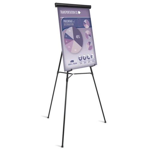 Office Depot Brand Presentation Easel, 35-1/2"-65"H, Black With Chart Holder