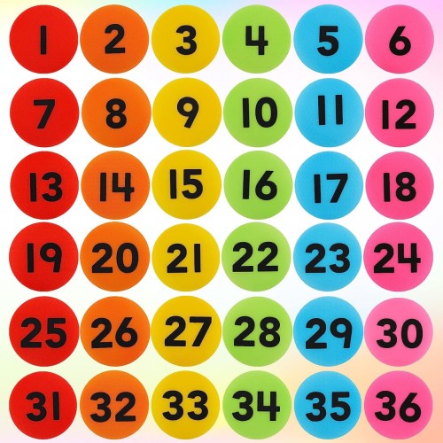 36 Pack Carpet Spot Markers Nylon Carpet Spot Sit Markers Circles Marker Dots with Numbers 1 to 36 for Kindergarten Preschool Kids and Teachers (6 Colors)