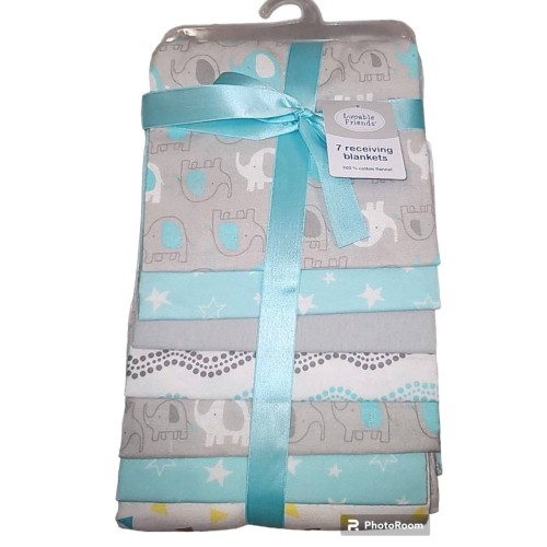 Luvable Friends Baby Cotton Flannel Receiving Blankets, Basic Elephant 7-Pack, One Size