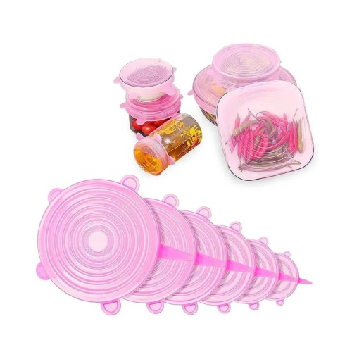 6pcs/set Silicone Stretch Lids, Leak-proof Vacuum Silicone Cover Lids PINK