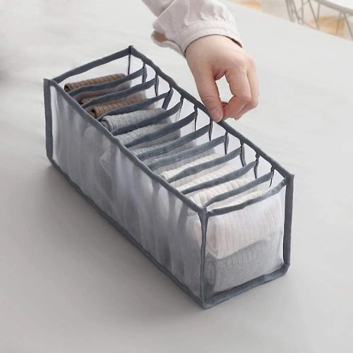 Organize Your Underwear, Socks, and More with this 11-Grid Foldable Storage 2 PACK Gray