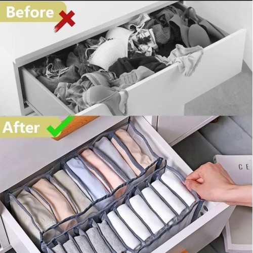 Organize Your Underwear, Socks, and More with this 11-Grid Foldable Storage 2 PACK Gray