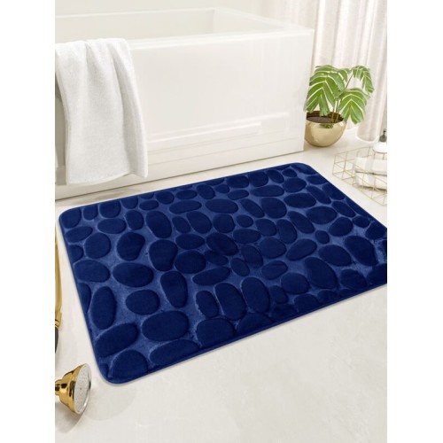 1pc, Memory Foam Cobblestone Embossed Rapid Water Absorbent And Washable  Rugs, Non-Slip, Thick, Soft BLUE