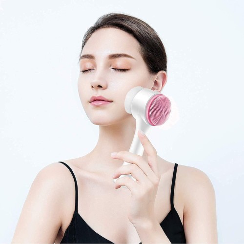 Brife Double Sided Facial Brush Manual Face Cleansing Brush Superfine Synthetic Hair Brush Handheld Silicon Brush (Pink)