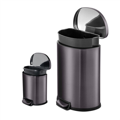 Qualiazero 13.2 Gallon + 1.6 Gallon D-Shape Step Can Combo Trash Can Black 